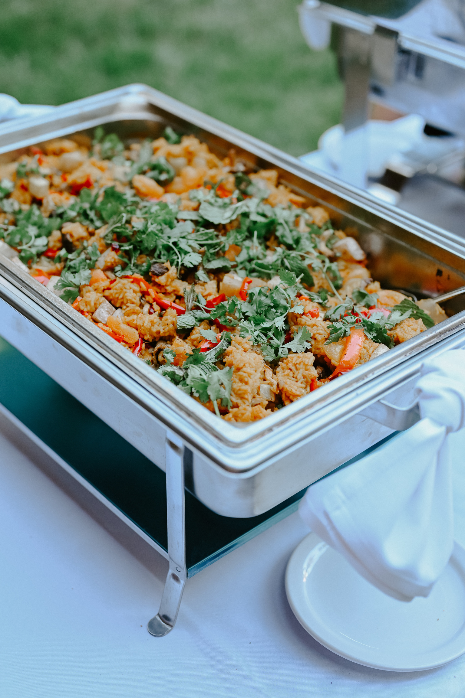 Catering rice dish in chafing dish